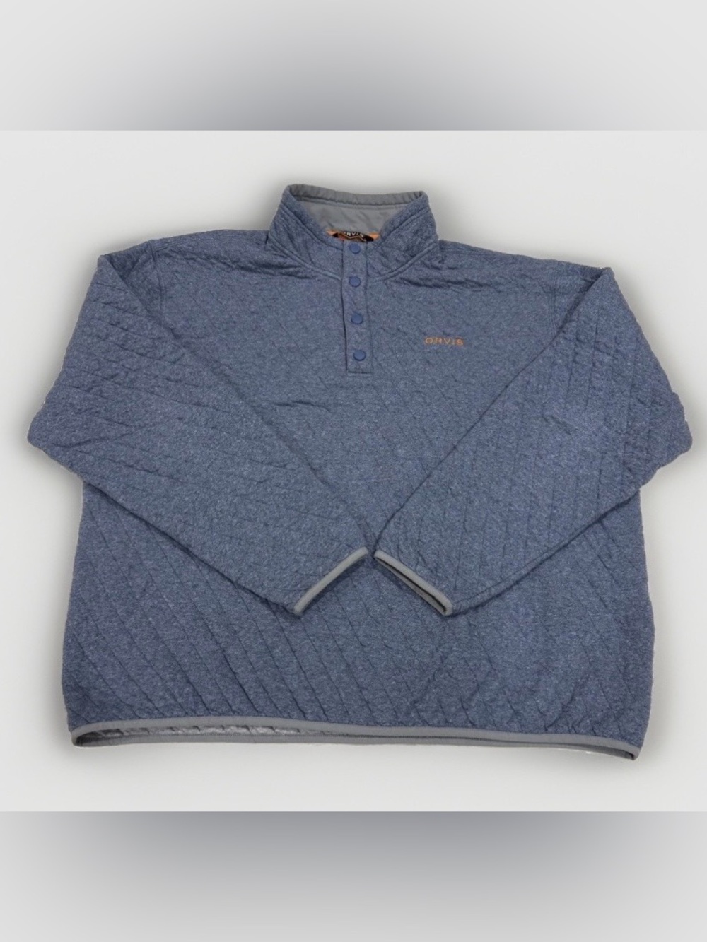 Orvis Men's Quilted Heather Blue Zip-Quarter Snap Pullover